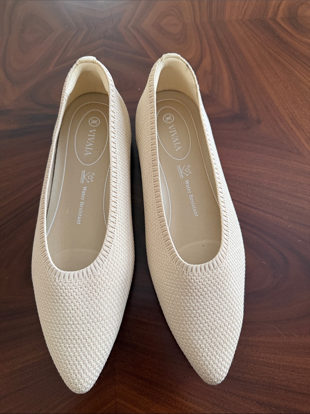 Women's Beige Knit Pointed-Toe Flats
